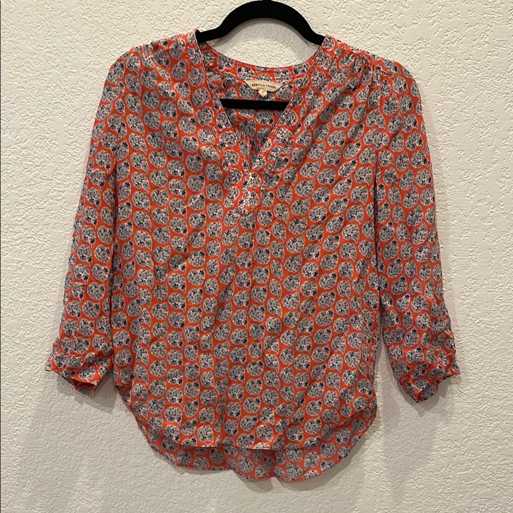 Rebecca Taylor Pink Blue Floral Print Women's Top 100% silk
